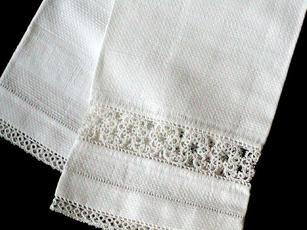 Fancy White Vintage Guest Towel with Tatted Lace