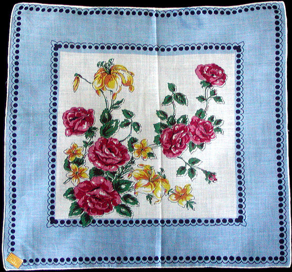 Roses & Lilies Vintage Handkerchief, Kimball New Old Stock