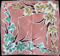 August Flower of the Month Gladiolus Vintage Handkerchief, Kimball