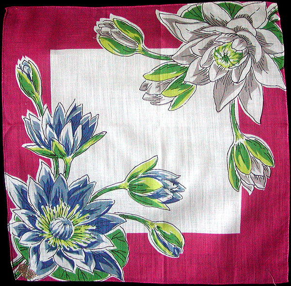 July Flower of the Month Water Lily Vintage Handkerchief, Kimball