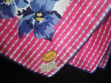 Gingham Floral Vintage Linen Handkerchief, New Old Stock
