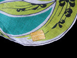 Chartreuse Bows on Green Vintage Linen Handkerchief, Kimball