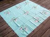 Lilacs Turquoise Vintage Tablecloth Wilendur 48x52