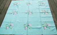 Lilacs Turquoise Vintage Tablecloth Wilendur 48x52