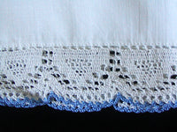 Single Vintage Pillowcase w Scalloped Blue and White Crochet Lace Trim