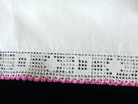 Pair Vintage Pillowcases w Pink and White Crochet Lace Trim