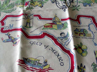 Colorful Florida Souvenir Vintage Tablecloth 46x52