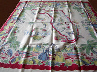Colorful Florida Souvenir Vintage Tablecloth 46x52