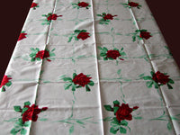 American Beauty Wilendur Red Rose Wheat Vintage Tablecloth 51x54