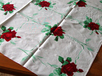 American Beauty Wilendur Red Rose Wheat Vintage Tablecloth 51x54