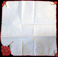 Anice Embroidered Red Rose Posy Vintage Handkerchief, Madeira