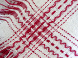 Primitive Turkey Red & White Woven Linen Damask Napkins Fringe, Set of 6