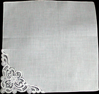 Fancy Floral White Lace Corner Vintage Handkerchief