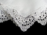 Applique White Lace Border Corners Vintage Wedding Handkerchief