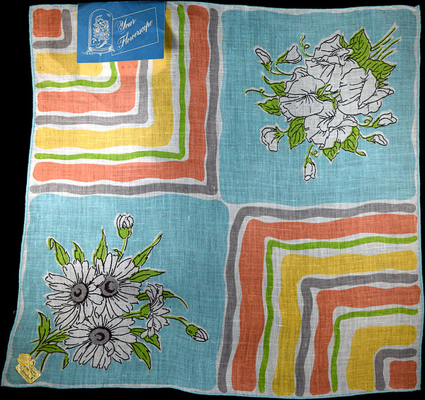 April Flower of the Month Vintage Linen Handkerchief, Kimball