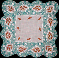 Folksy Leaves Vintage Handkerchief New Old Stock