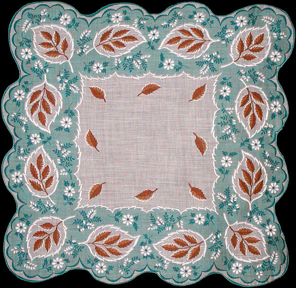Folksy Leaves Vintage Handkerchief New Old Stock