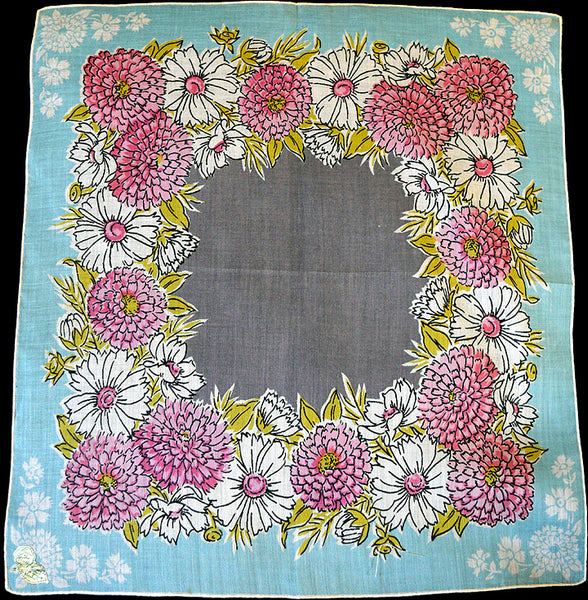 October Flower of the Month Linen Vintage Handkerchief Kimball c