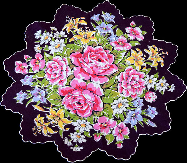 Aubergine Spring Floral Rose Bouquet Vintage Round Handkerchief