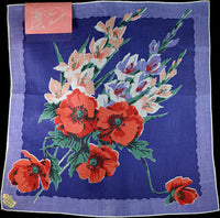 August Flower of the Month Vintage Linen Handkerchief, Kimball