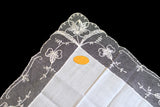 Orchids Lace Border Vintage White Wedding Handkerchief