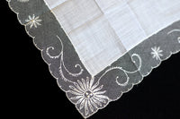 Starburst Floral Lace Vintage White Cotton Wedding Handkerchief