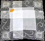 Starburst Floral Lace Vintage White Cotton Wedding Handkerchief