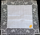 Scrolling Vine Lace Border Vintage White Wedding Handkerchief