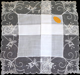 Scrolling Vine Lace Border Vintage White Wedding Handkerchief
