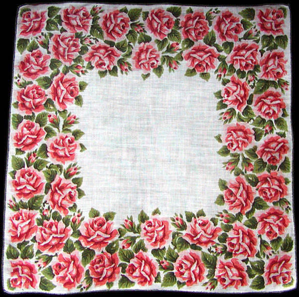 Autumnal Roses Vintage Irish Linen Handkerchief