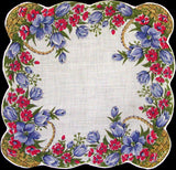 Flower Baskets Vintage Handkerchief, 9 Inches