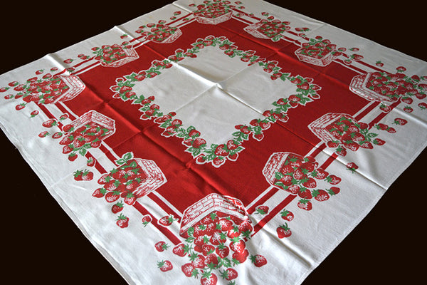 Strawberry Festival Vintage Tablecloth 46x46