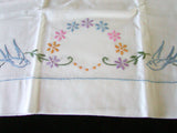 PR Embroidered Bluebirds and Flowers Vintage Pillowcases, Tubing