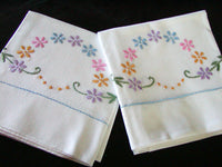 PR Embroidered Bluebirds and Flowers Vintage Pillowcases, Tubing