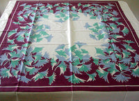 Fan Shaped Ginkgo Leaves Vintage Tablecloth 48x55