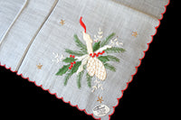 Christmas Candle w Stars Embroid Vintage Handkerchief, Burmel