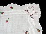 Best Wishes Pink Roses Vintage Handkerchief