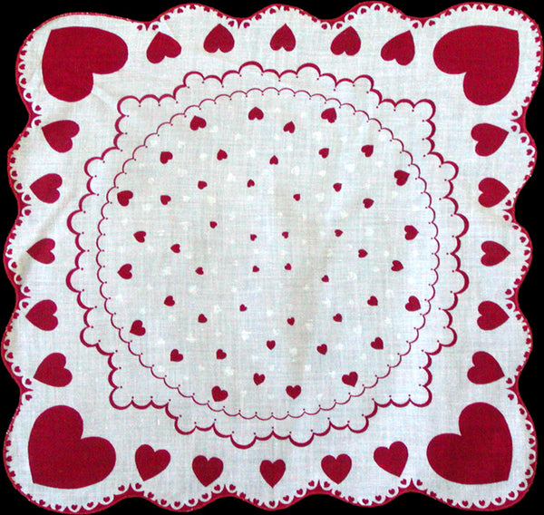 Red Hearts Vintage Valentine Handkerchief