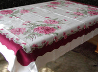 Big Pink Green and Wine Mums Vintage Tablecloth 58x74 Unused