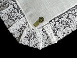 Botanical Wide Lace White Linen Vintage Wedding Handkerchief