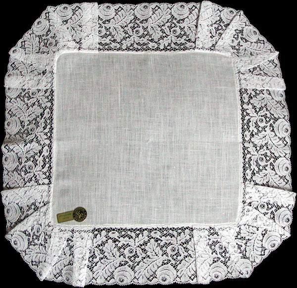 Botanical Wide Lace White Linen Vintage Wedding Handkerchief