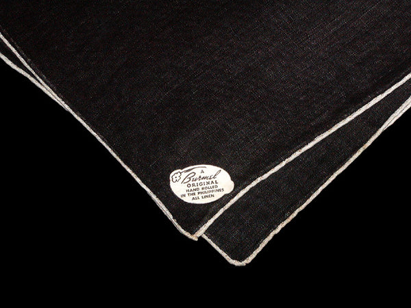 Burmel Hand Rolled Vintage Irish Linen Handkerchief, Black