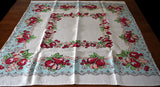 Fancy Fruit Clusters and Ribbon Vintage Linen Tablecloth 38x42