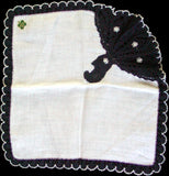 Frilly Black White Crochet Lace Irish Linen Vintage Handkerchief