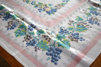 Fruits & Grapevines Bridge Size Vintage Tablecloth 34x36