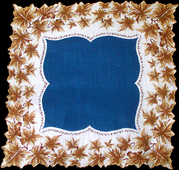Brown Leaves Vintage Handkerchief New Old Stock