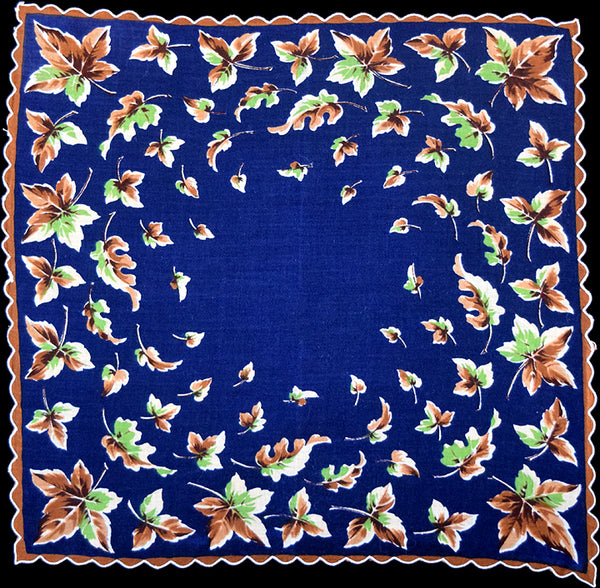 Leaves on Navy Vintage Handkerchief