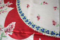 Blueberries and Wildflowers Vintage Linen Tablecloth 49x54
