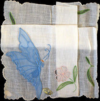 Detached Organdy Butterfly Applique Vintage Handkerchief Madeira