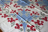 Cherries Heart Shaped Vines Blue Vintage Tablecloth 44x57